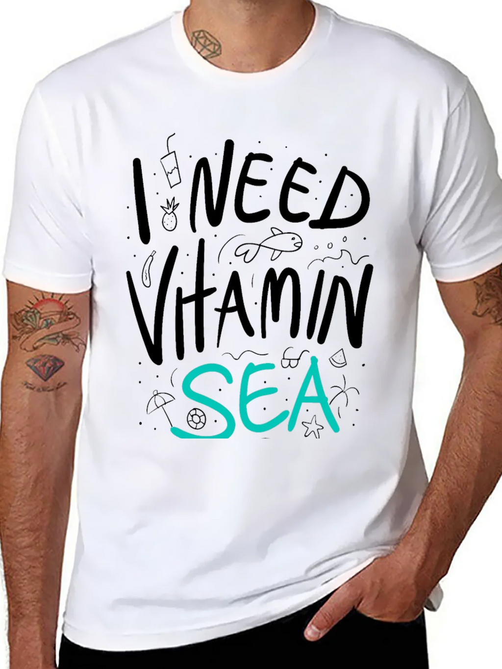 I Need Vitamin Sea T-Shirt - Black Cotton Tee product image 7