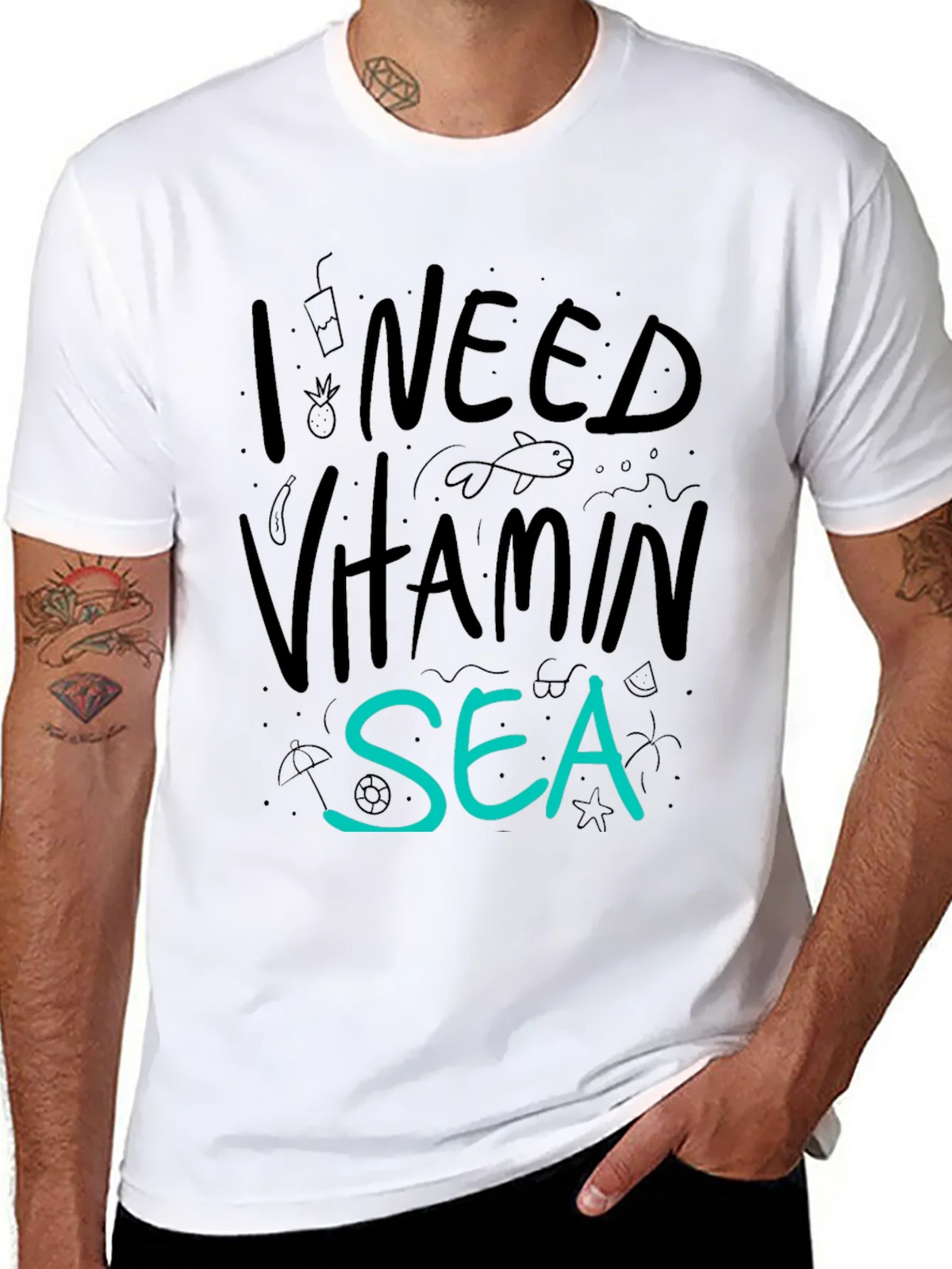 I Need Vitamin Sea T-Shirt - Black Cotton Tee product image 7