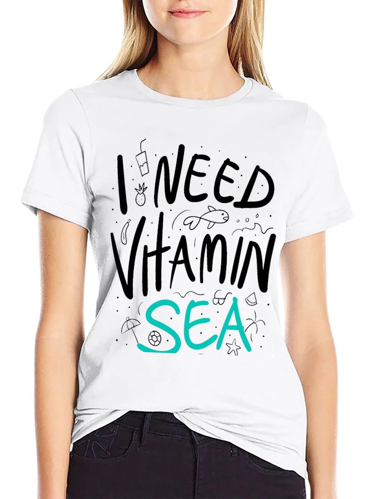 I Need Vitamin Sea T-Shirt - Black Cotton Tee product image 8