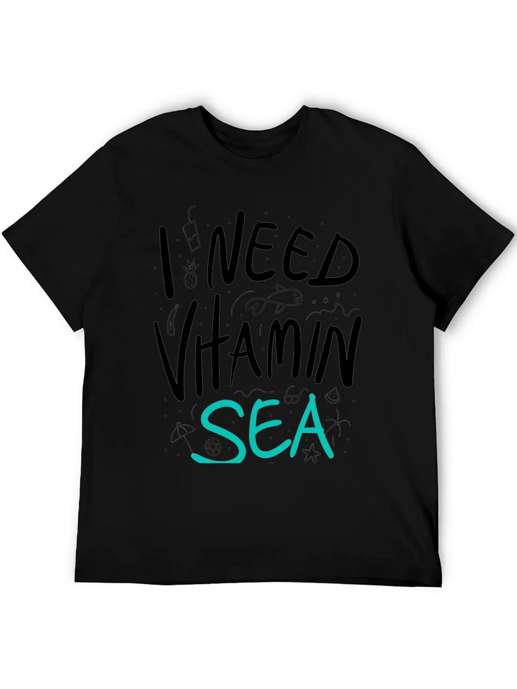 I Need Vitamin Sea T-Shirt - Black Cotton Tee product image 5