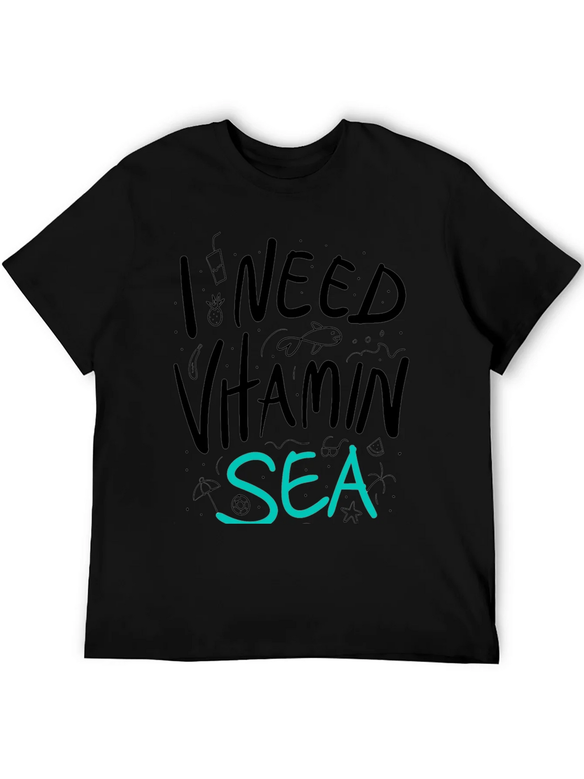 I Need Vitamin Sea T-Shirt - Black Cotton Tee product image 5