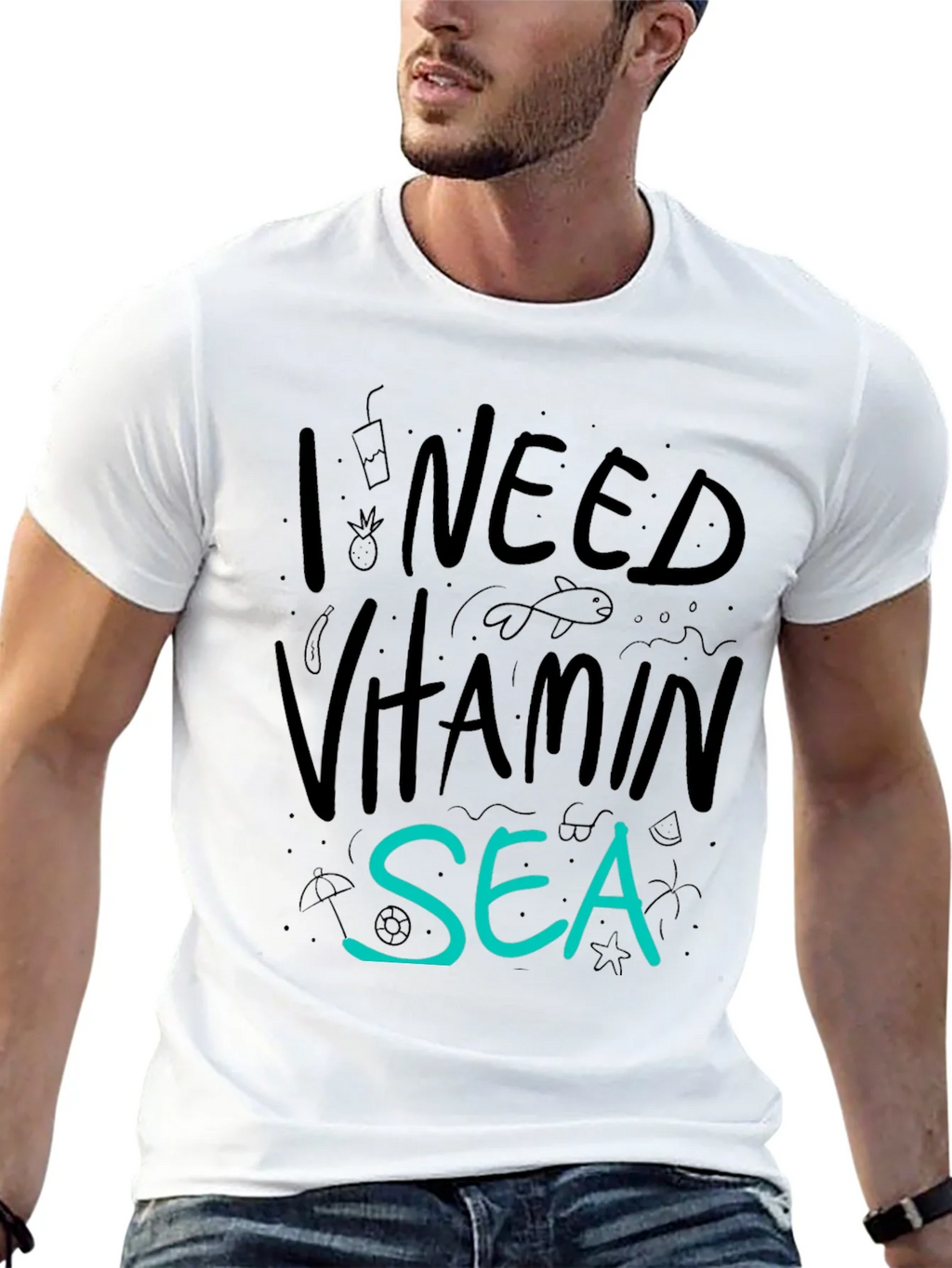 I Need Vitamin Sea T-Shirt - Black Cotton Tee product image 12