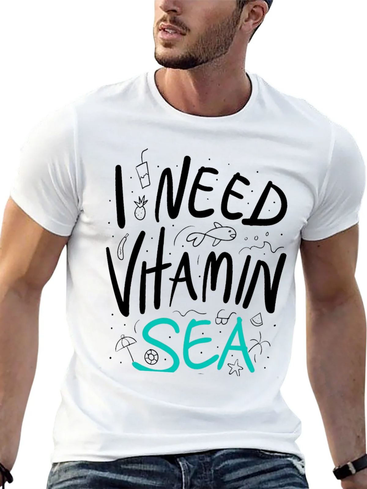 I Need Vitamin Sea T-Shirt - Black Cotton Tee product image 12