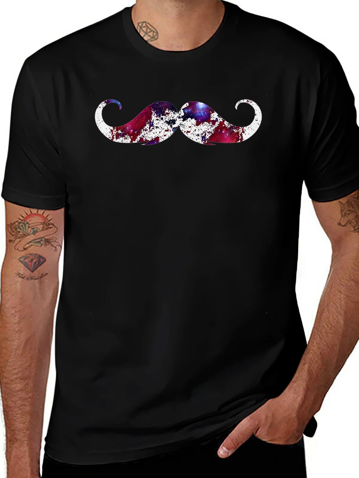 Cosmic Mustache Graphic Tee - Black Cotton T-Shirt product image 1