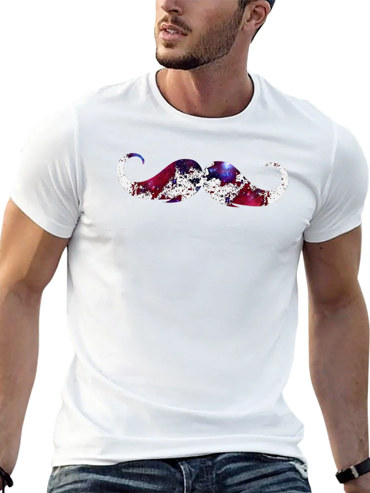 Cosmic Mustache Graphic Tee - Black Cotton T-Shirt product image 12