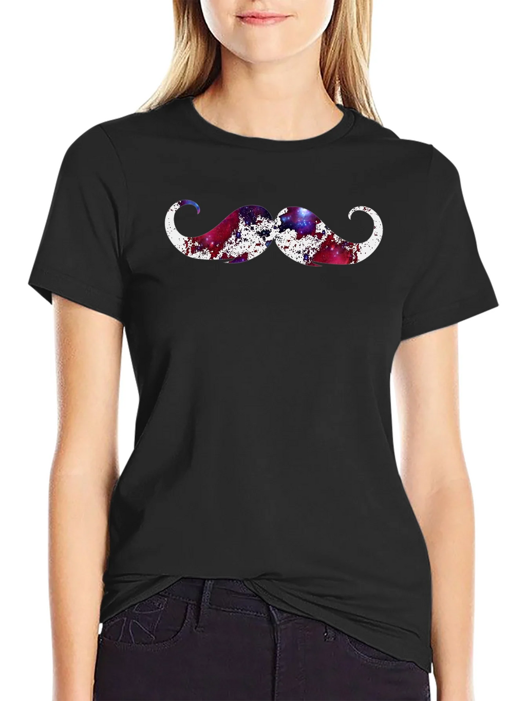 Cosmic Mustache Graphic Tee - Black Cotton T-Shirt product image 2