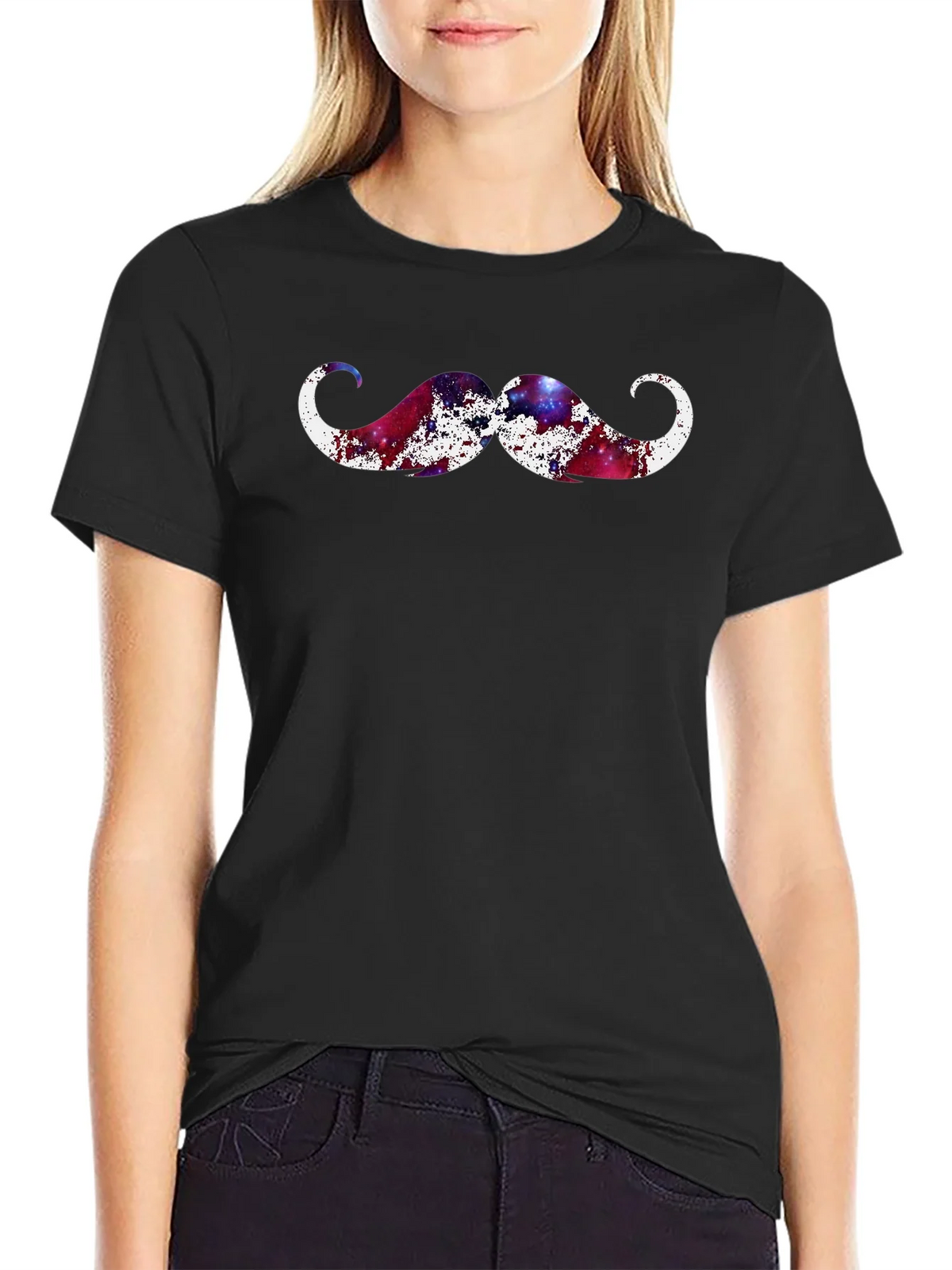 Cosmic Mustache Graphic Tee - Black Cotton T-Shirt product image 2