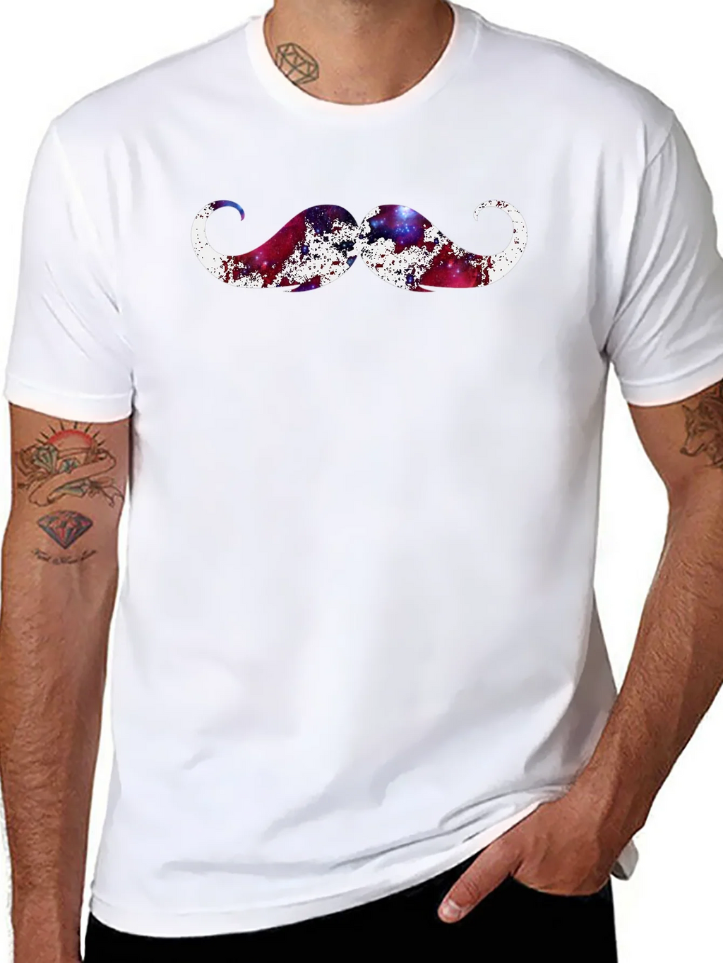 Cosmic Mustache Graphic Tee - Black Cotton T-Shirt product image 7