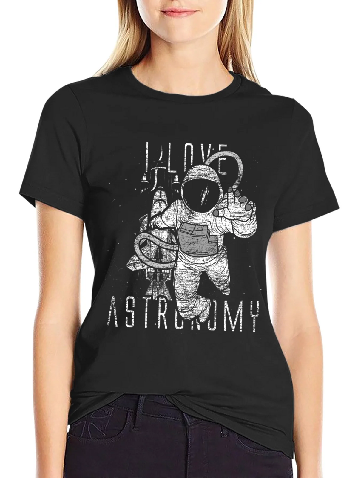 Astronomy Lover Graphic Tee - Black Cotton Astronaut Design product image 1