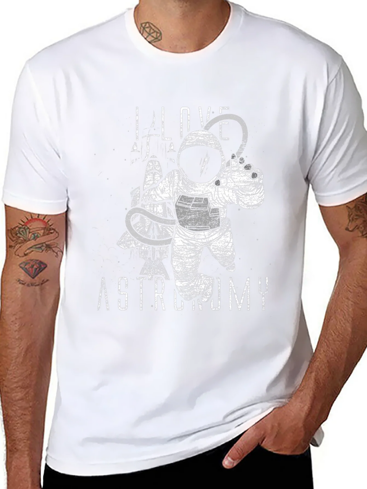 Astronomy Lover Graphic Tee - Black Cotton Astronaut Design product image 4