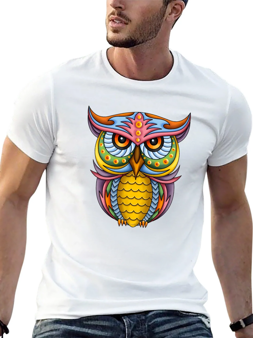 Vibrant Owl Graphic Black T-Shirt product image 7