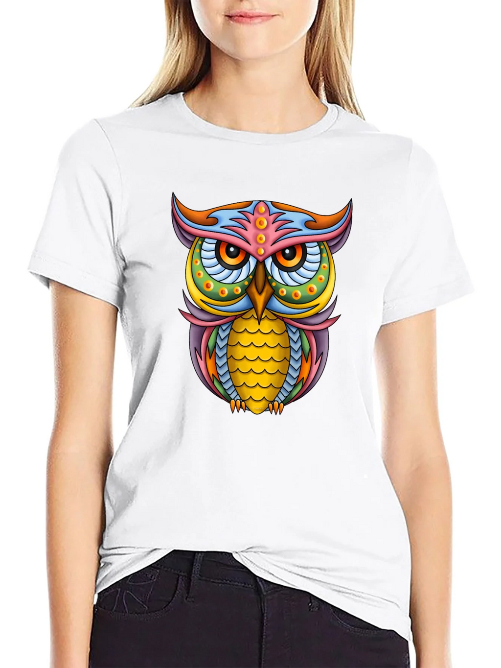 Vibrant Owl Graphic Black T-Shirt product image 4