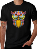 Vibrant Owl Graphic Black T-Shirt product image 1