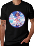 Anime Girl Skateboarder Black T-Shirt product image 1