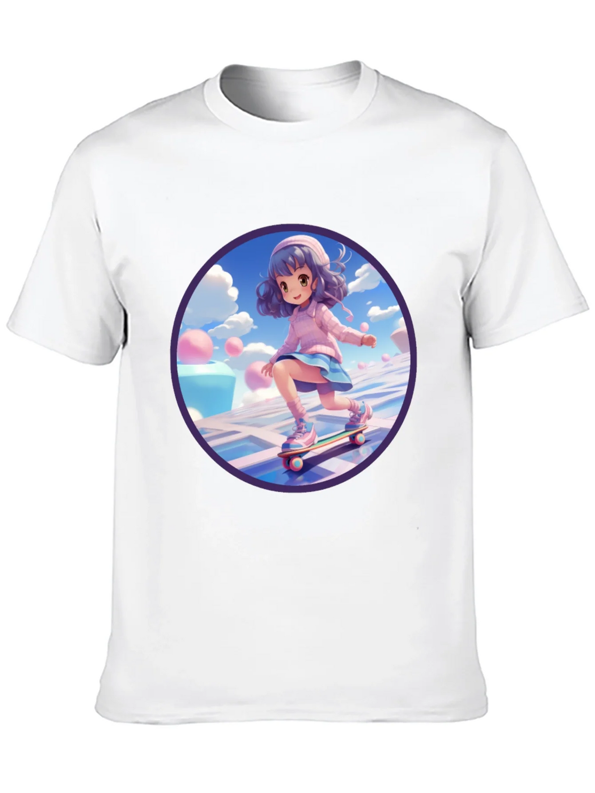 Anime Girl Skateboarder Black T-Shirt product image 8