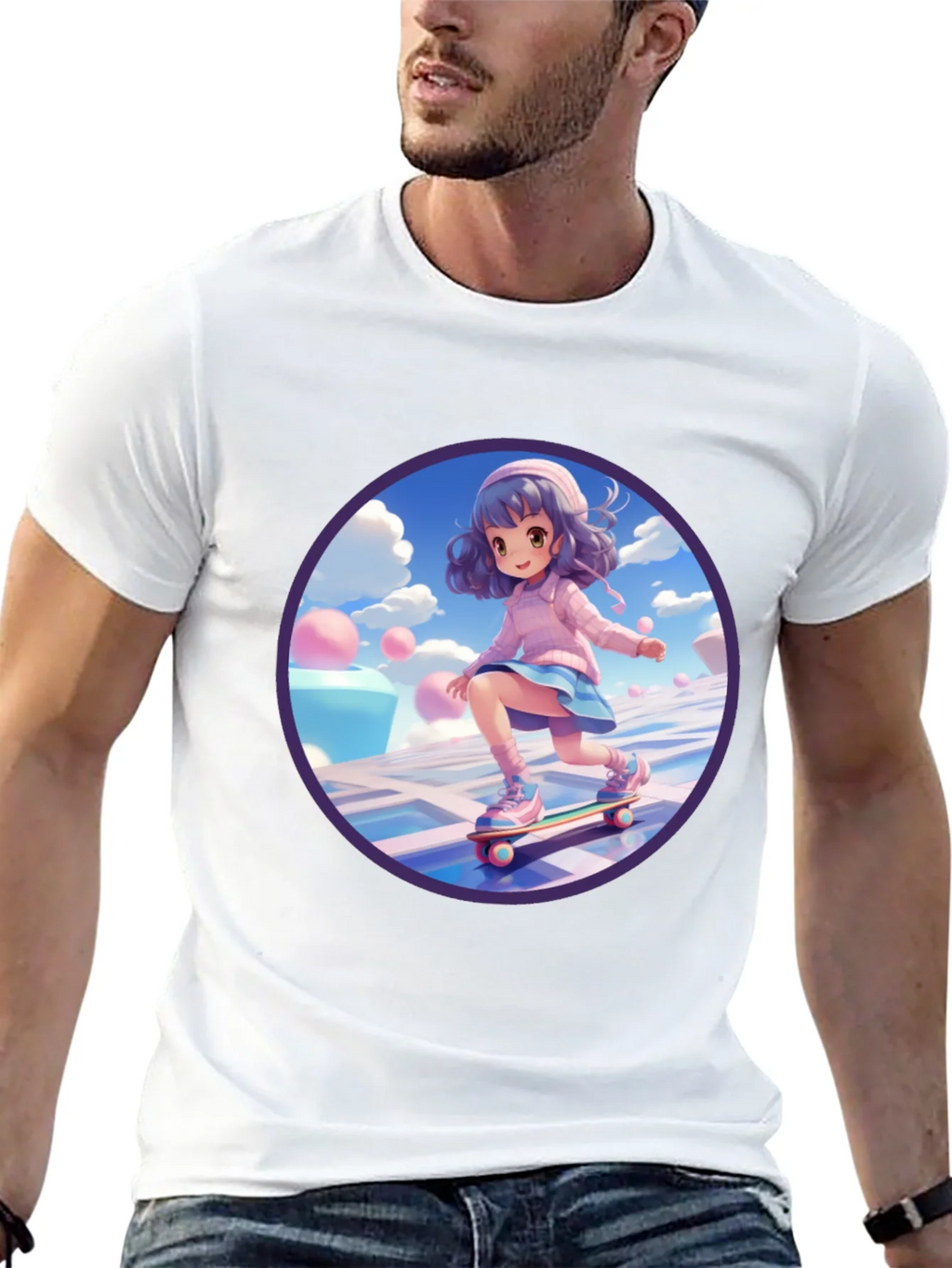 Anime Girl Skateboarder Black T-Shirt product image 11