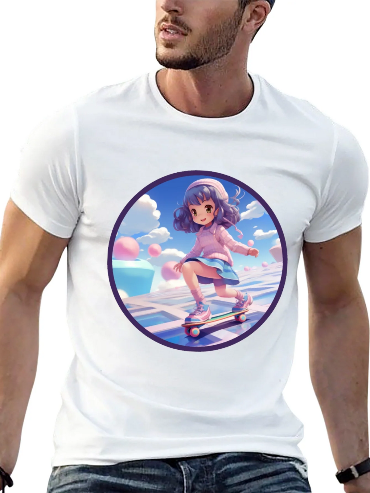 Anime Girl Skateboarder Black T-Shirt product image 11