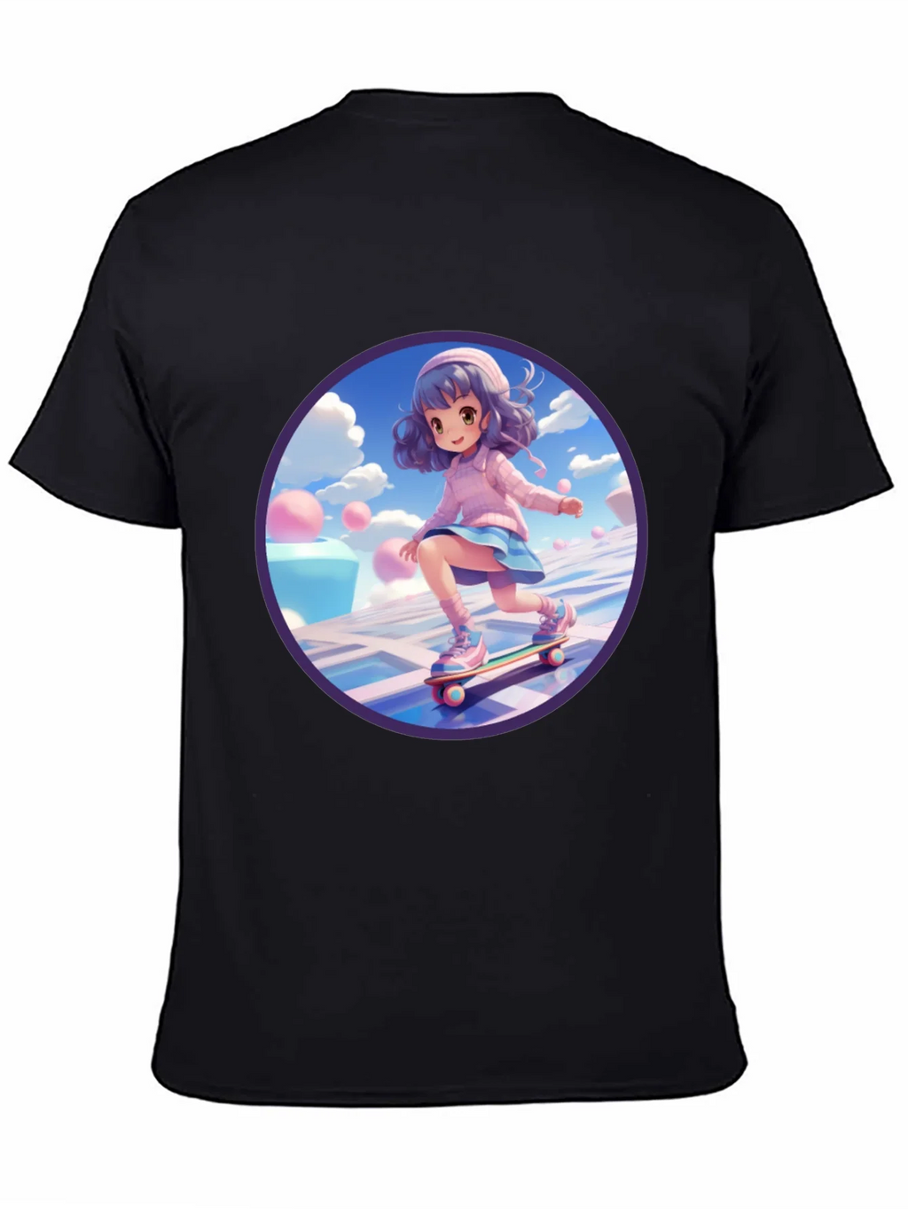 Anime Girl Skateboarder Black T-Shirt product image 3