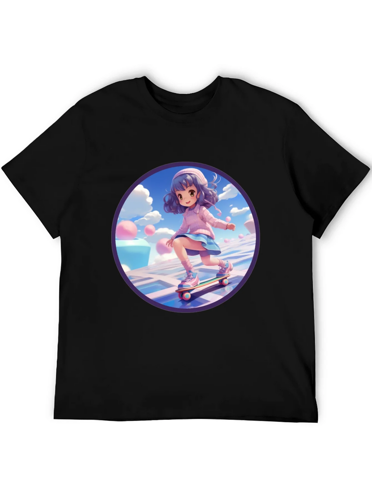 Anime Girl Skateboarder Black T-Shirt product image 4
