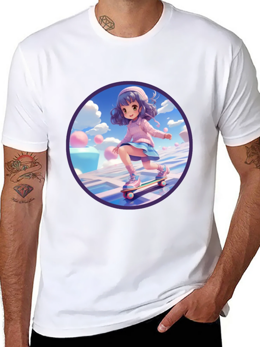 Anime Girl Skateboarder Black T-Shirt product image 6