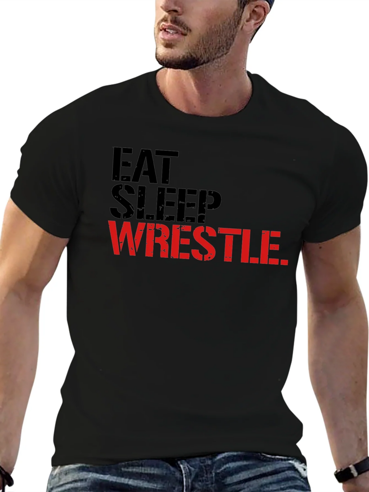 Eat Sleep Wrestle Black Graphic Tee product image 6