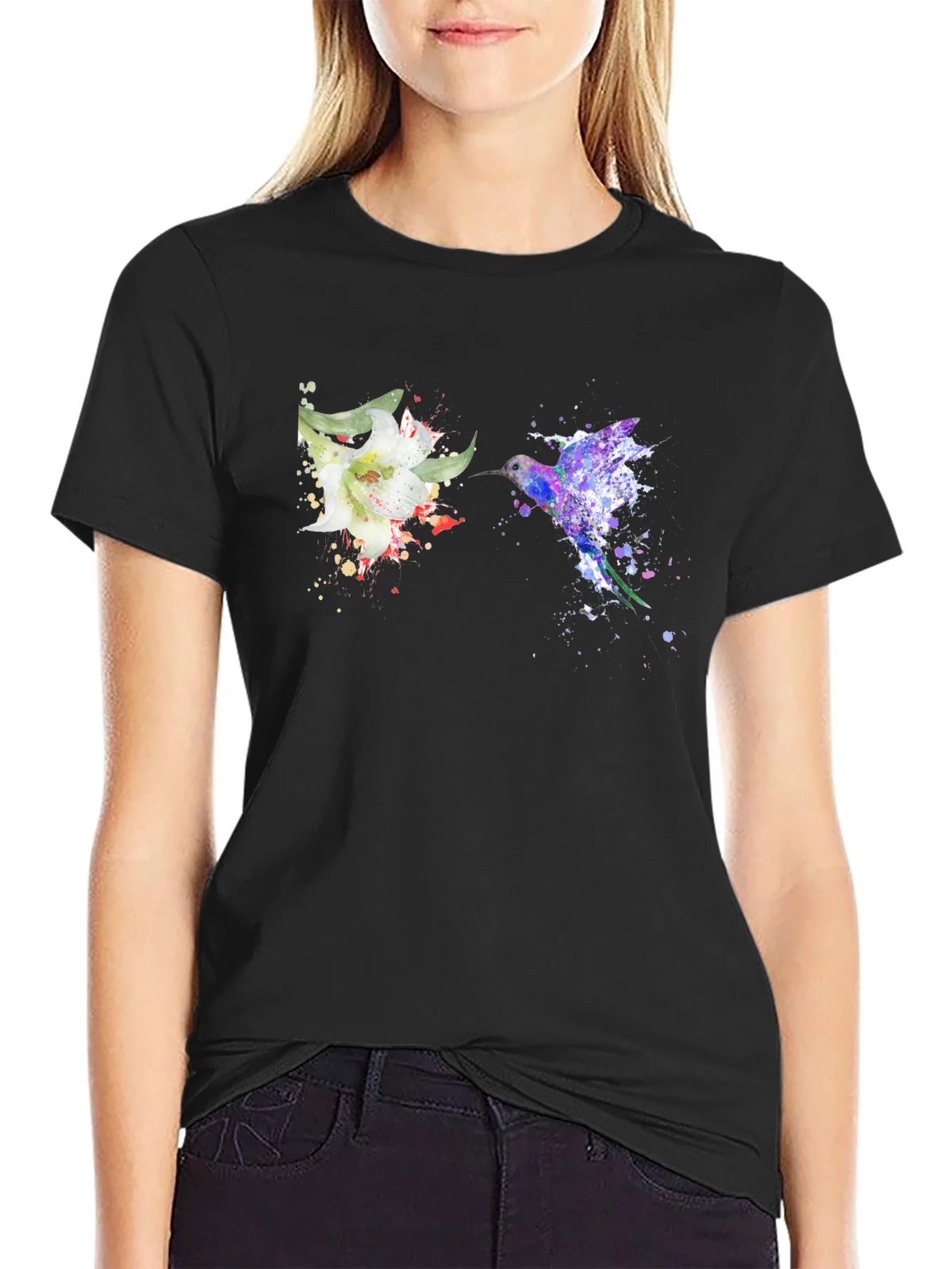 Hummingbird Flower Graphic Tee - Artsy Design product image 2