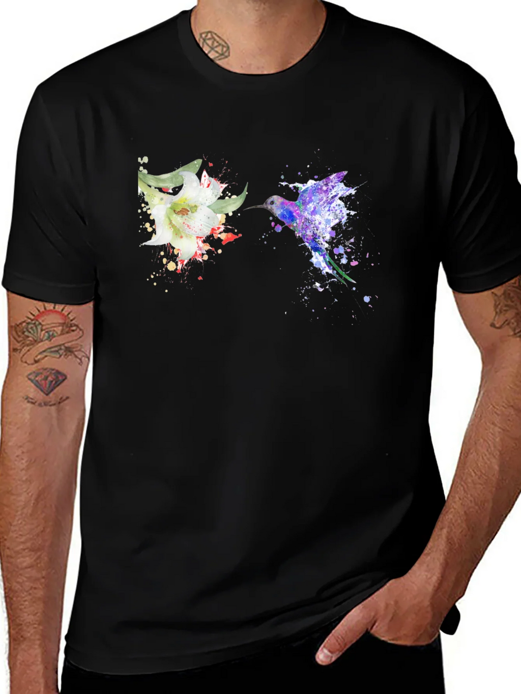 Hummingbird Flower Graphic Tee - Artsy Design product image 1
