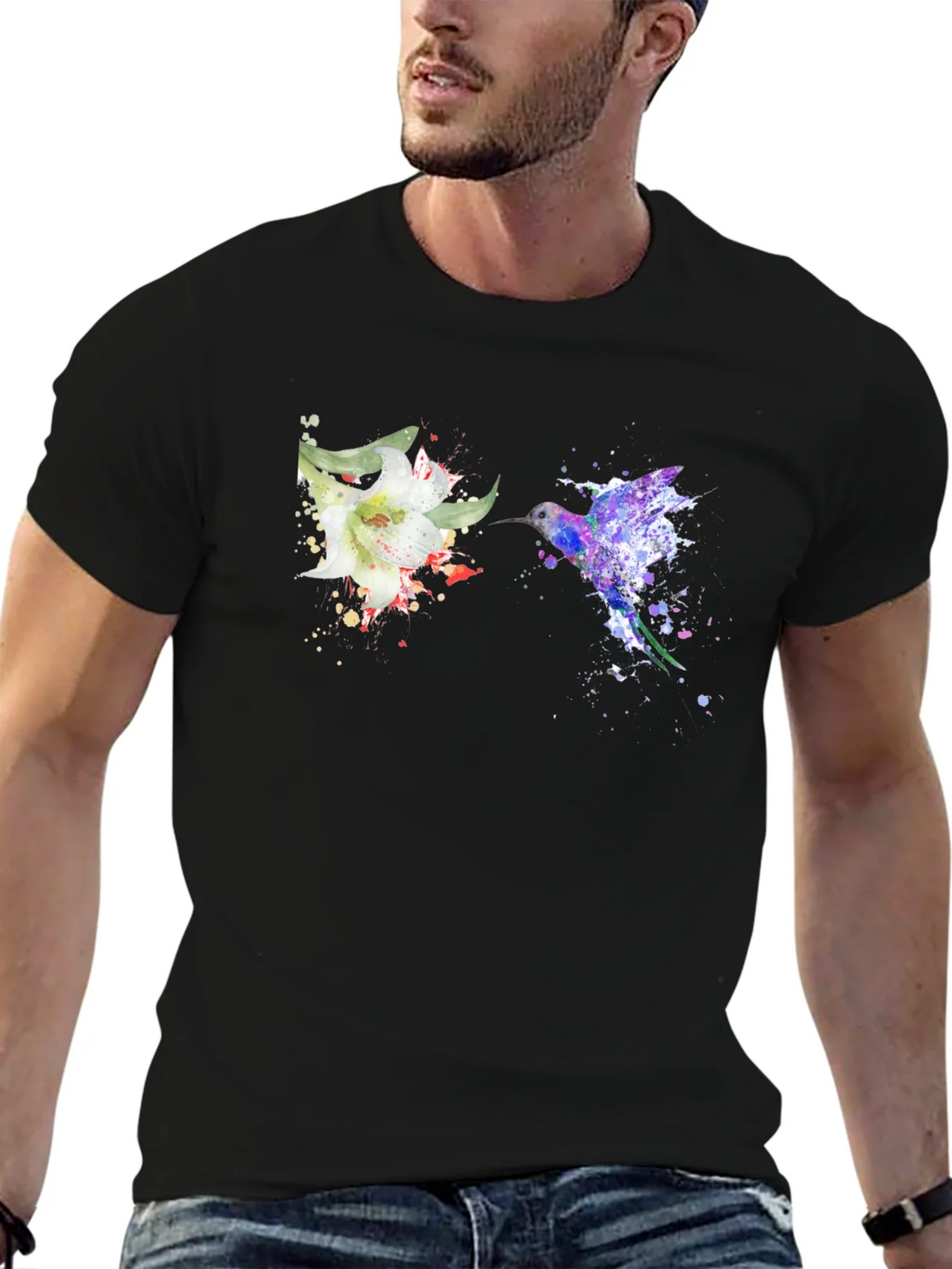 Hummingbird Flower Graphic Tee - Artsy Design product image 6