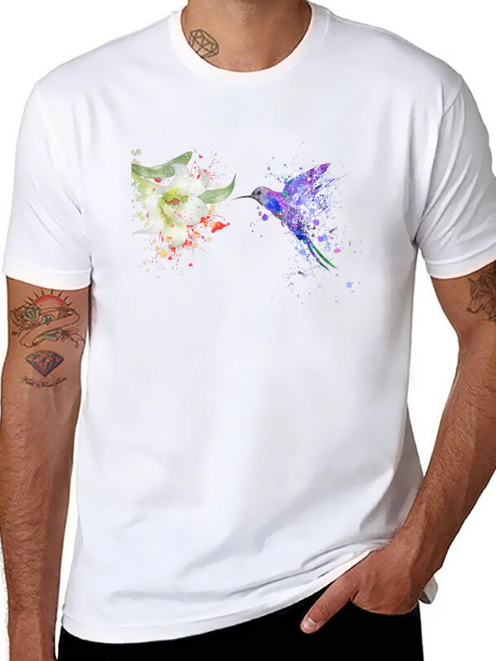 Hummingbird Flower Graphic Tee - Artsy Design product image 7