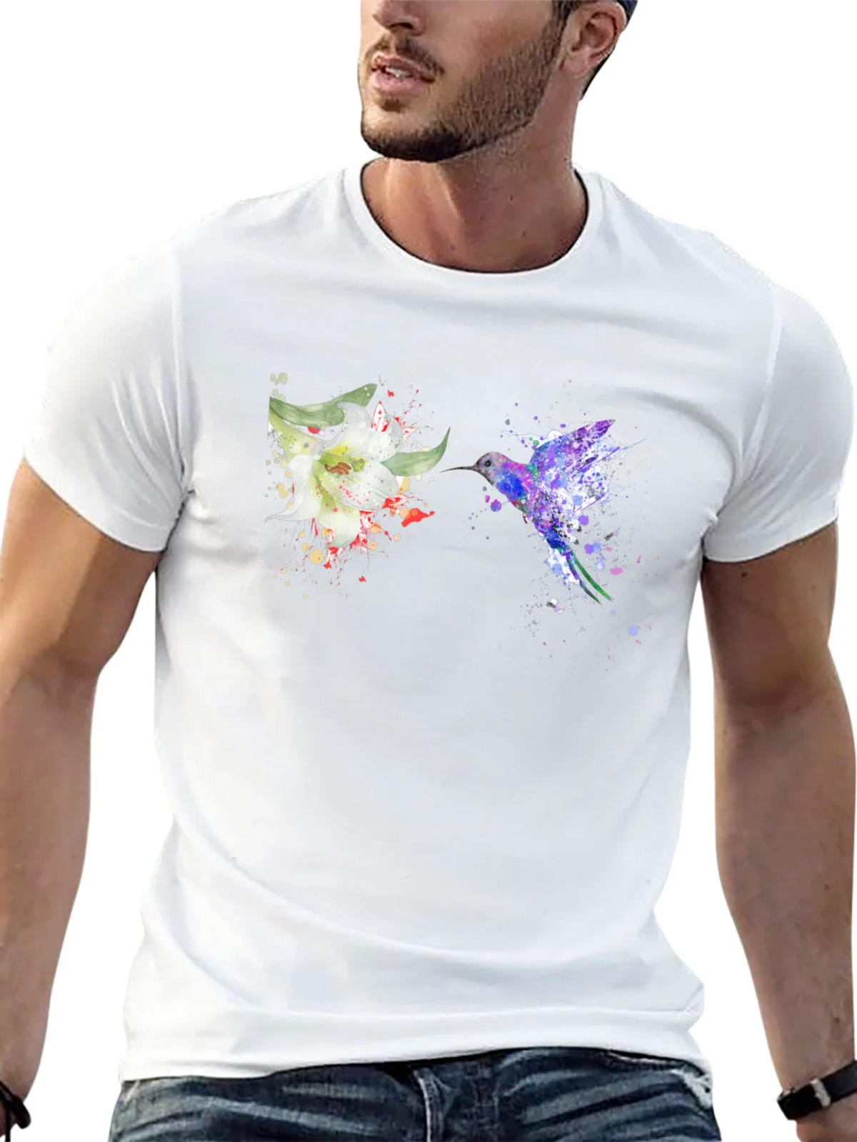 Hummingbird Flower Graphic Tee - Artsy Design product image 12