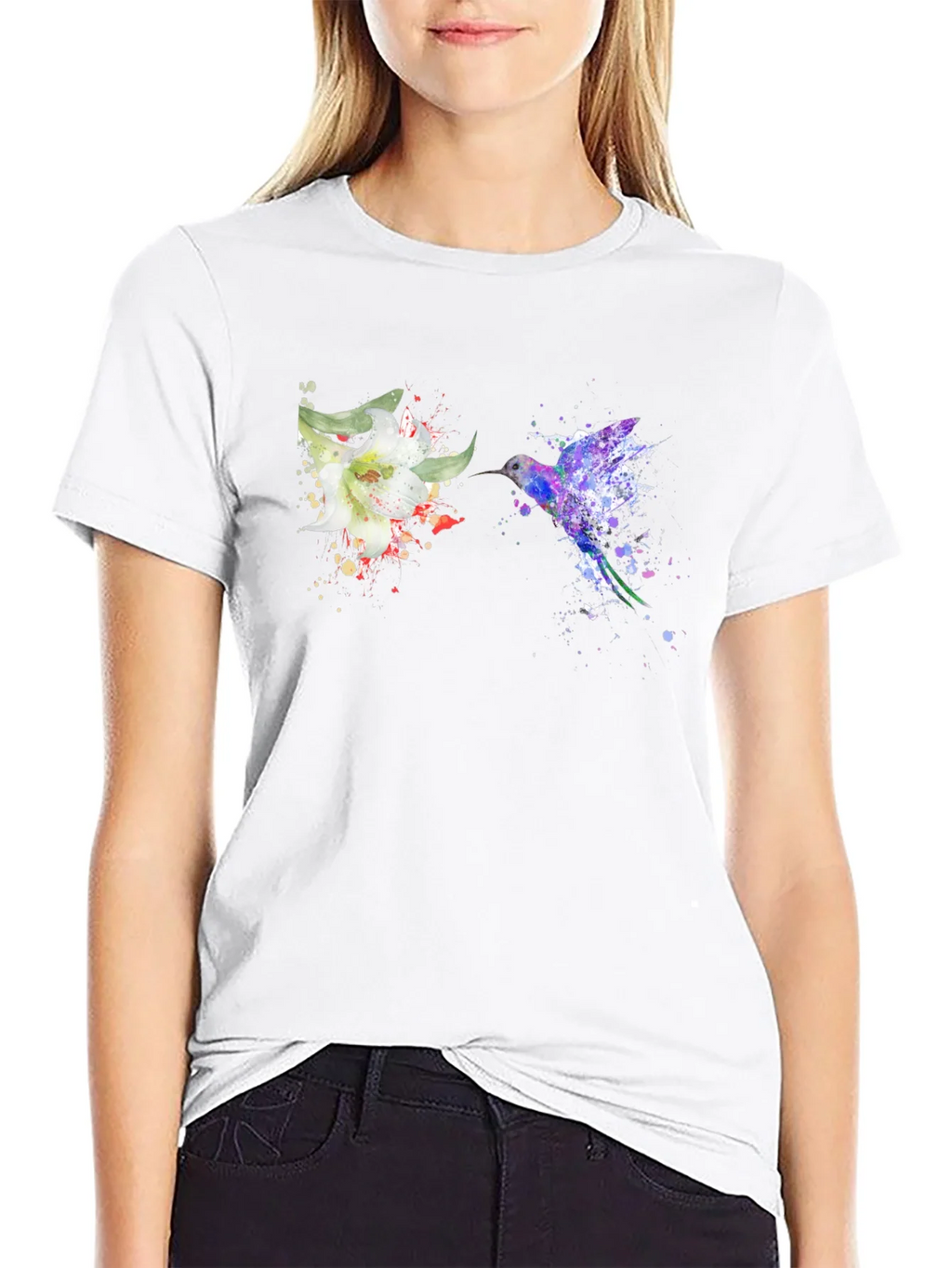 Hummingbird Flower Graphic Tee - Artsy Design product image 8