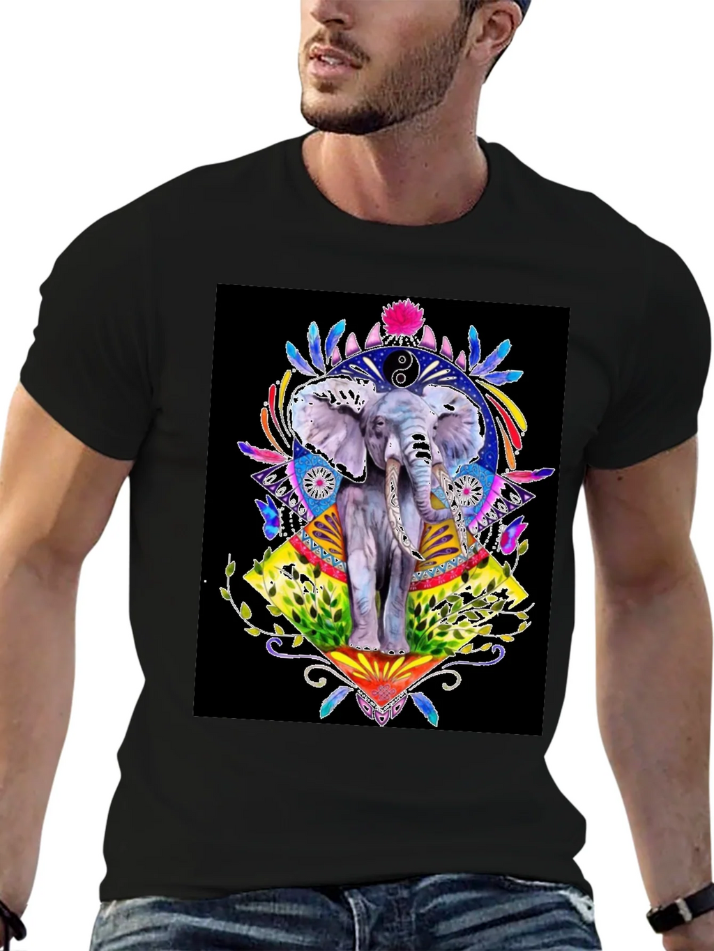 Elephant Art Graphic T-Shirt - Unisex Black Tee product image 6