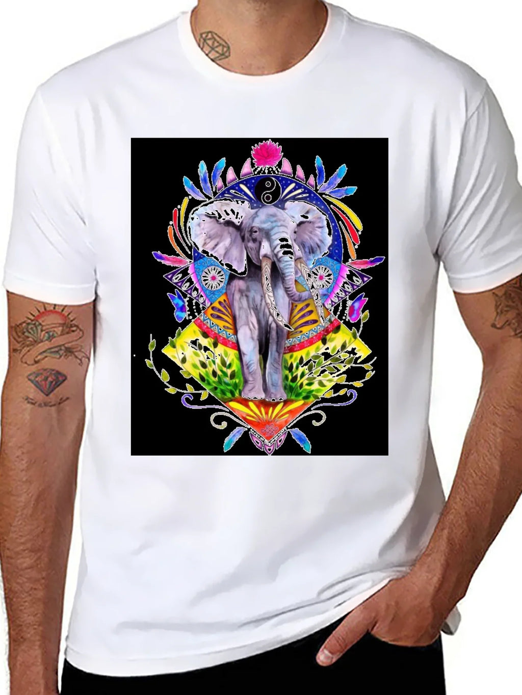 Elephant Art Graphic T-Shirt - Unisex Black Tee product image 7