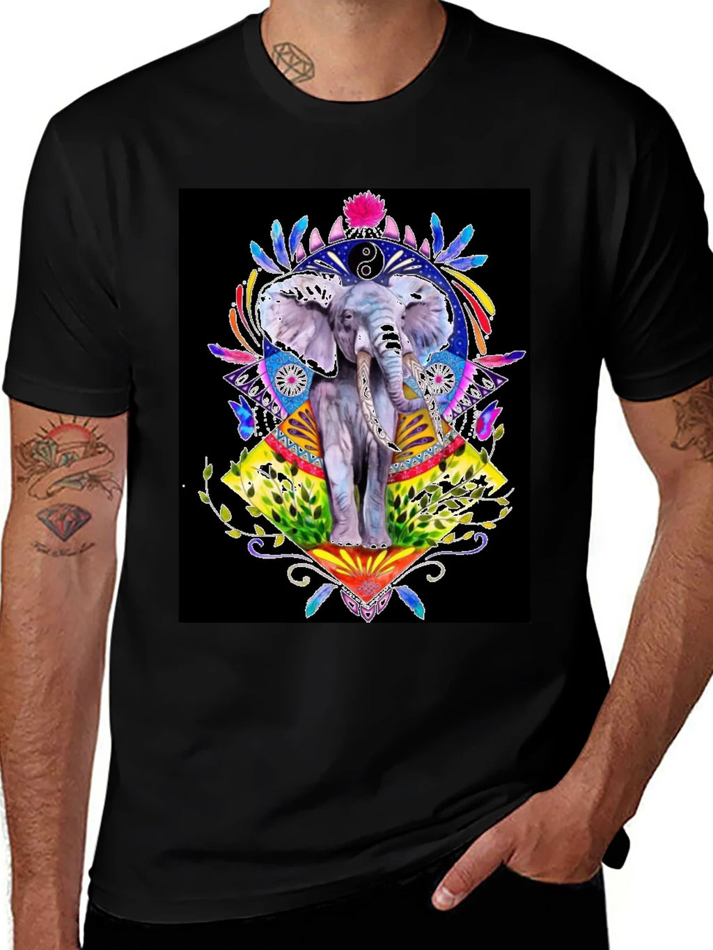 Elephant Art Graphic T-Shirt - Unisex Black Tee product image 1