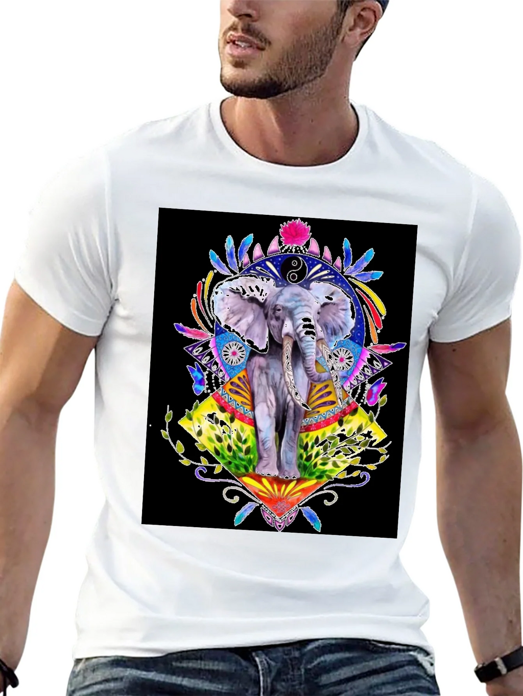 Elephant Art Graphic T-Shirt - Unisex Black Tee product image 12