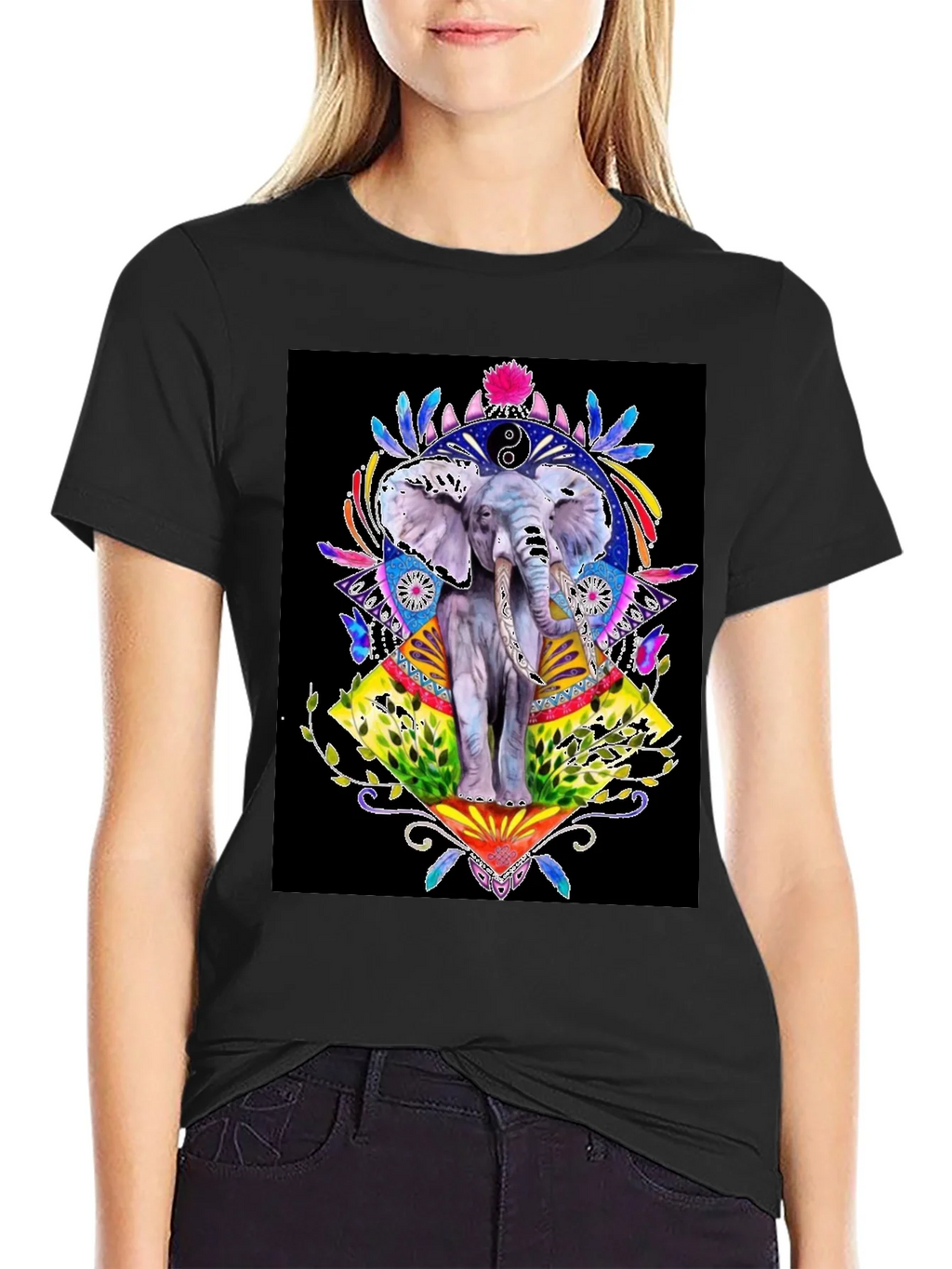 Elephant Art Graphic T-Shirt - Unisex Black Tee product image 2