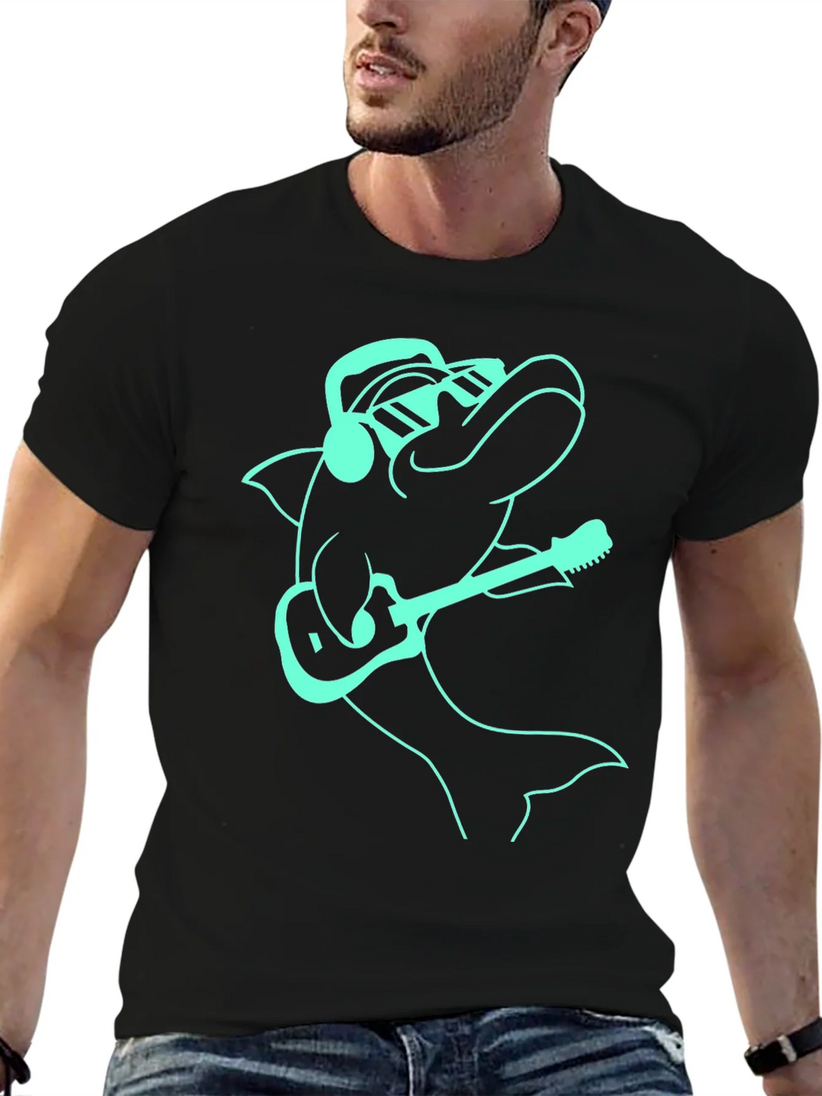 Cool Dolphin Guitarist Graphic Tee - Black product image 6