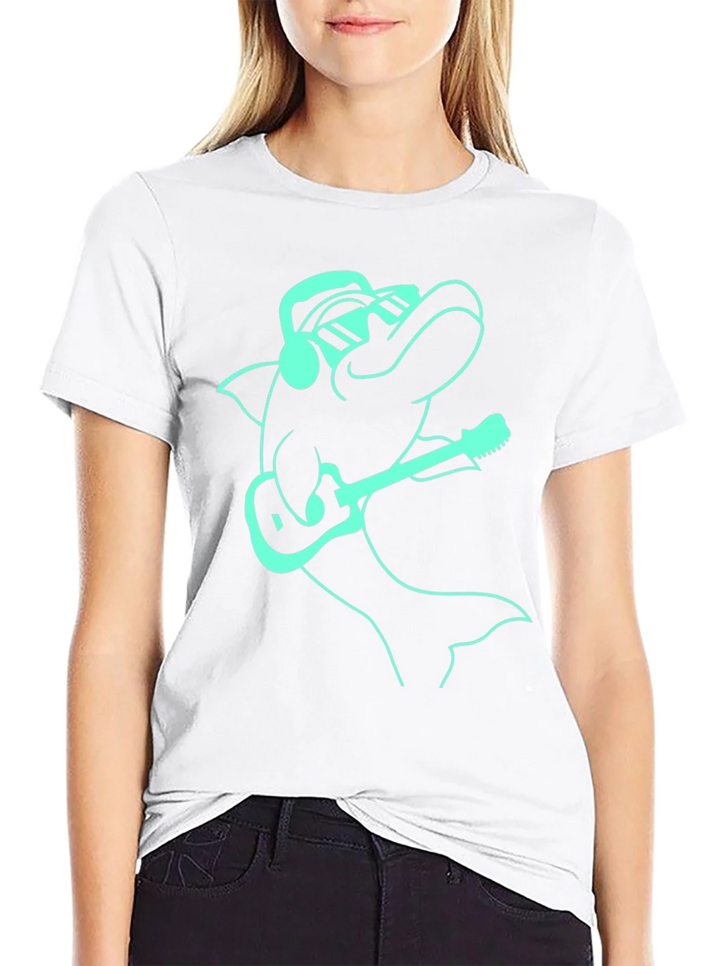 Cool Dolphin Guitarist Graphic Tee - Black product image 8
