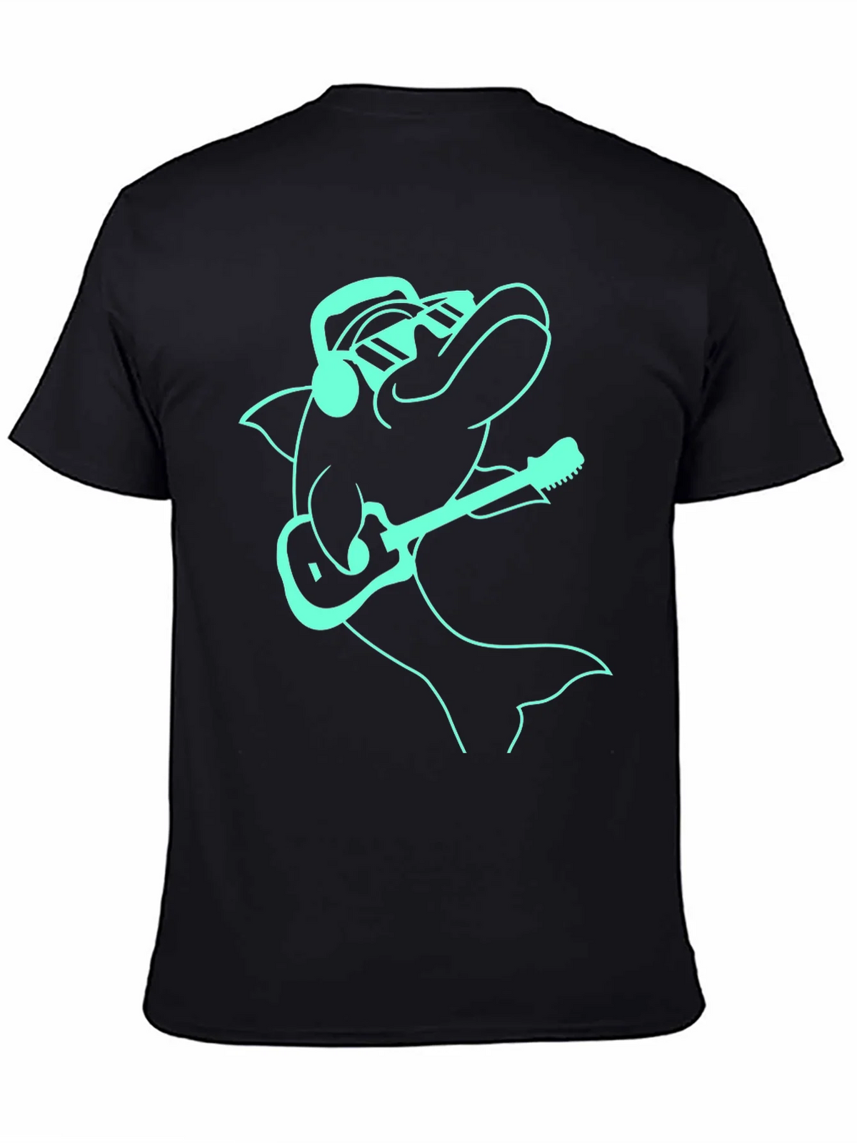 Cool Dolphin Guitarist Graphic Tee - Black product image 4
