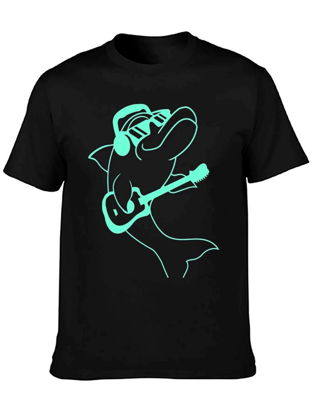 Cool Dolphin Guitarist Graphic Tee - Black product image 3