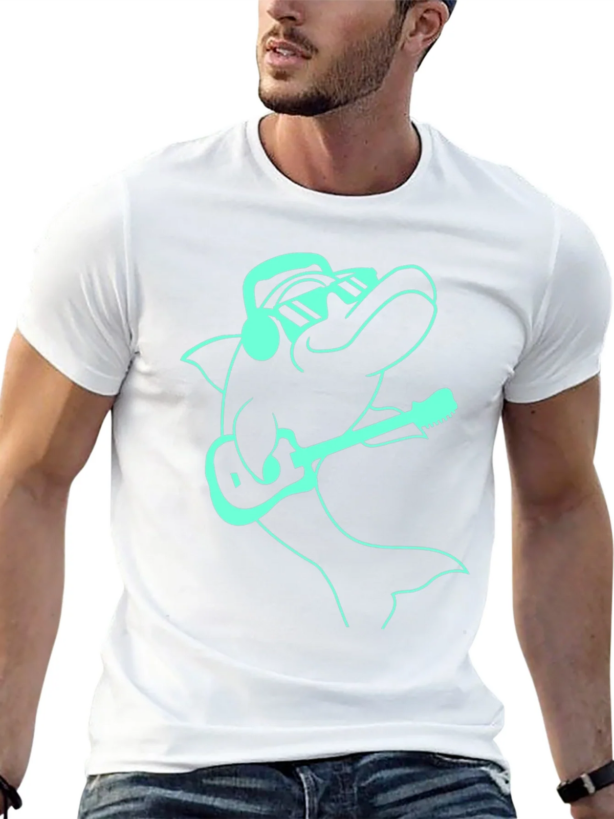 Cool Dolphin Guitarist Graphic Tee - Black product image 12