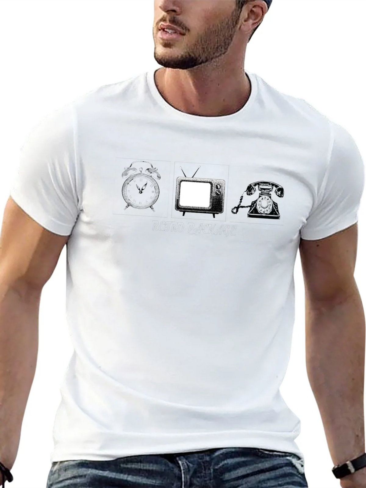 Vintage Tech T-Shirt: Clock TV Rotary Phone Design product image 12