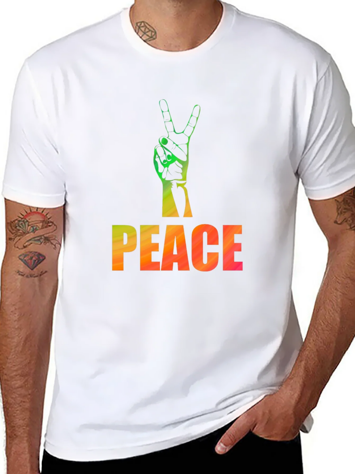 Peace Sign Graphic Tee - Black Casual T-Shirt product image 7
