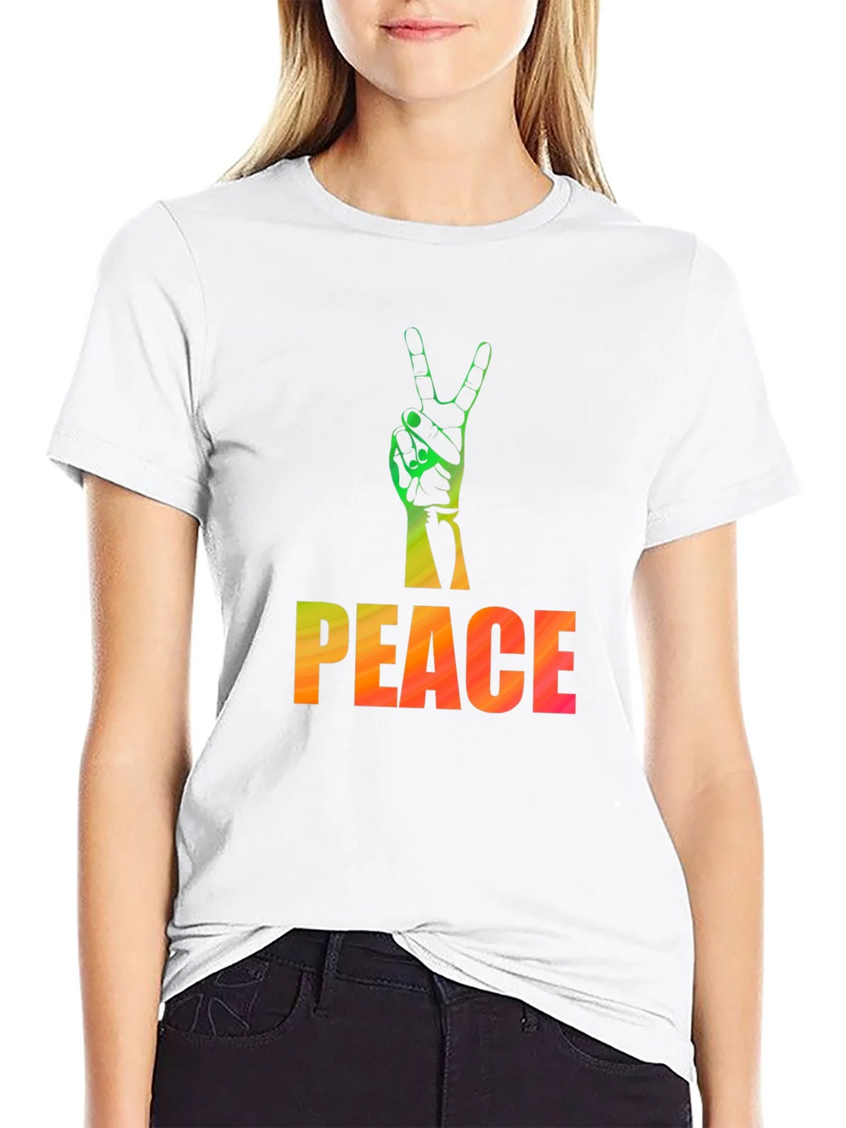 Peace Sign Graphic Tee - Black Casual T-Shirt product image 8