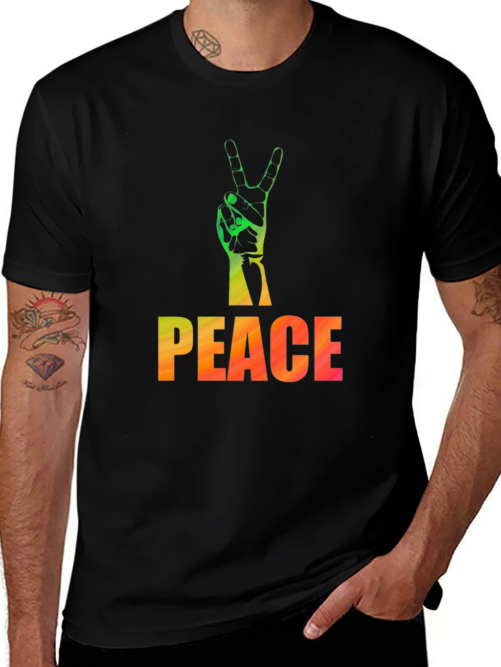 Peace Sign Graphic Tee - Black Casual T-Shirt product image 1