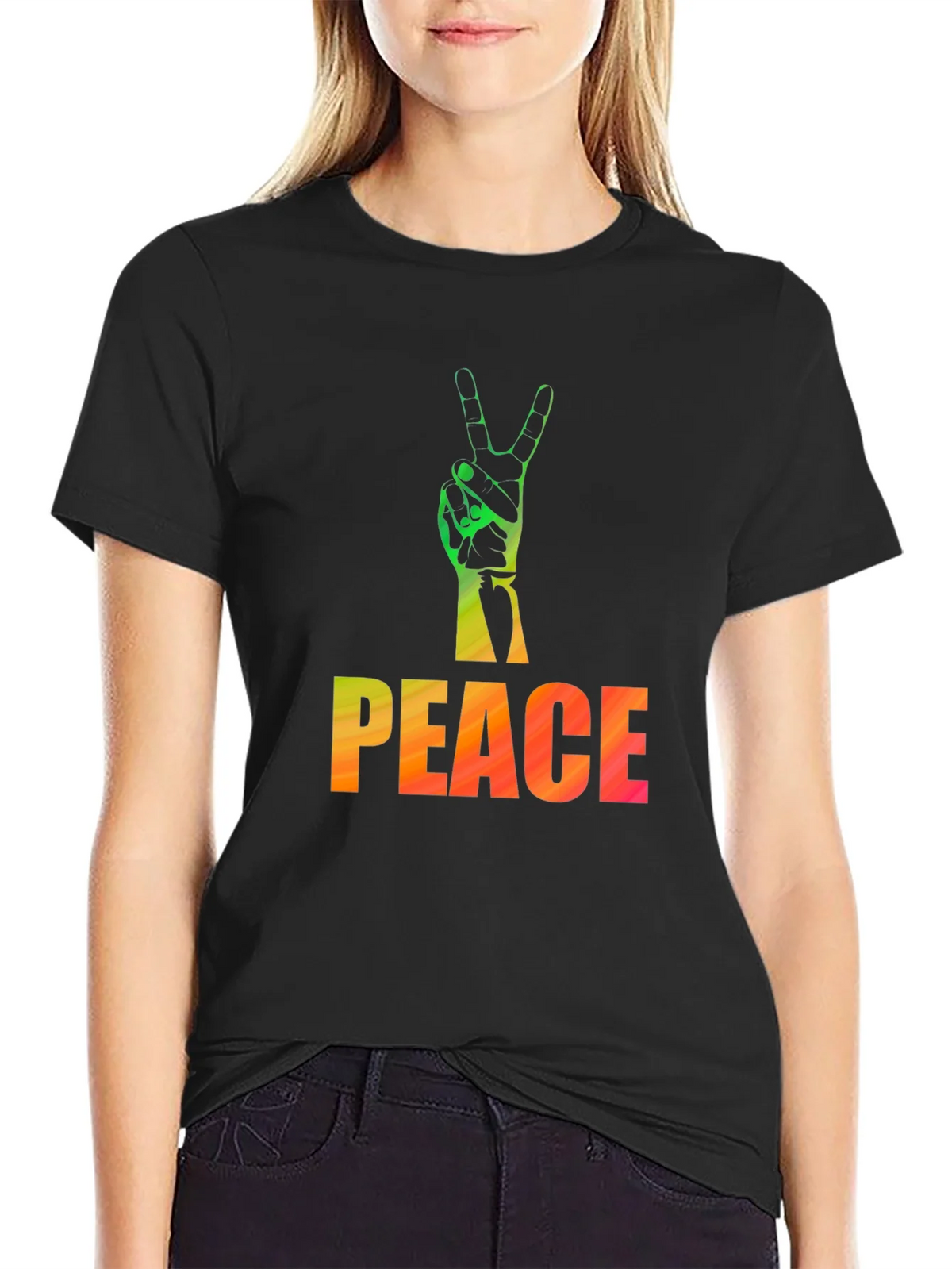 Peace Sign Graphic Tee - Black Casual T-Shirt product image 2