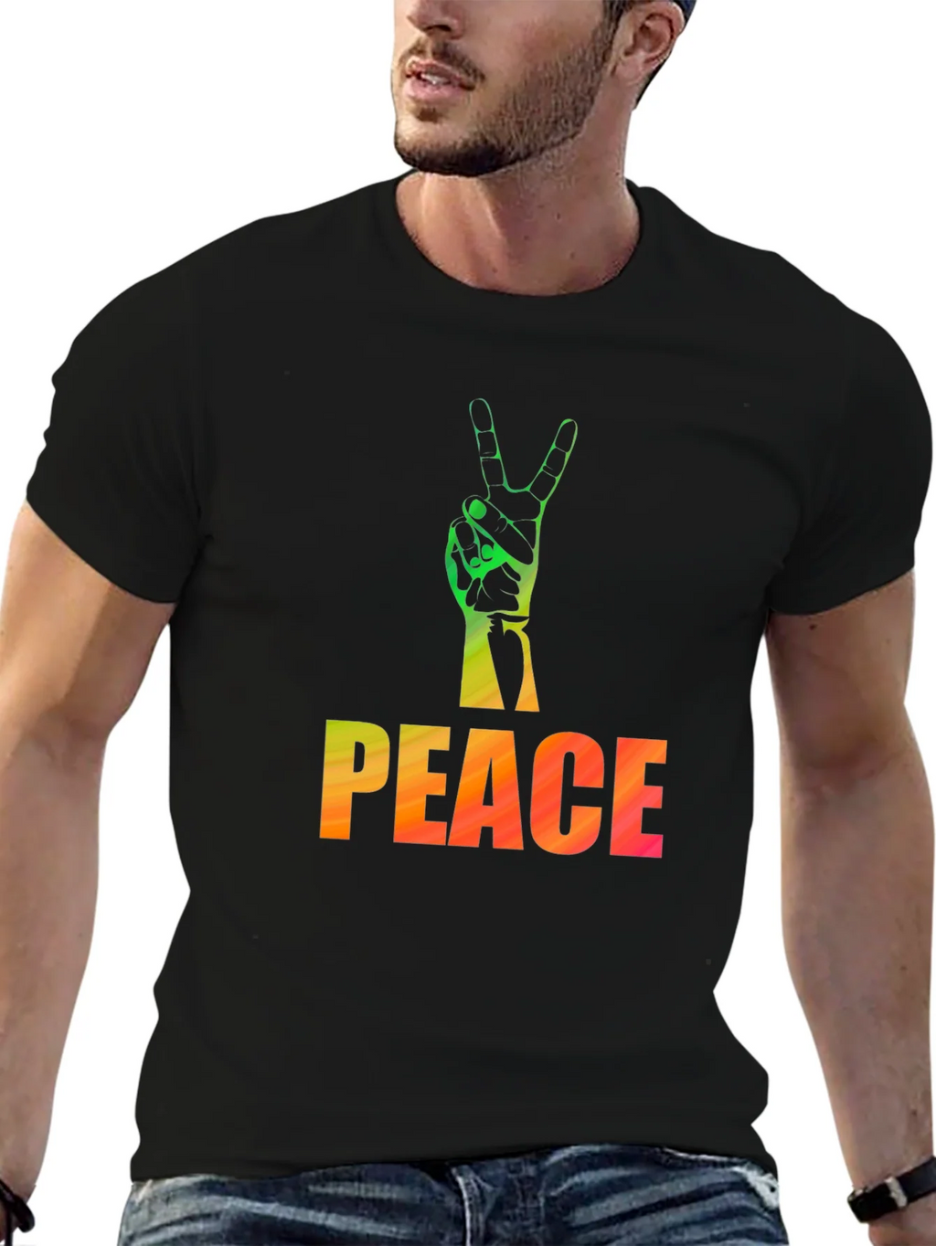 Peace Sign Graphic Tee - Black Casual T-Shirt product image 6