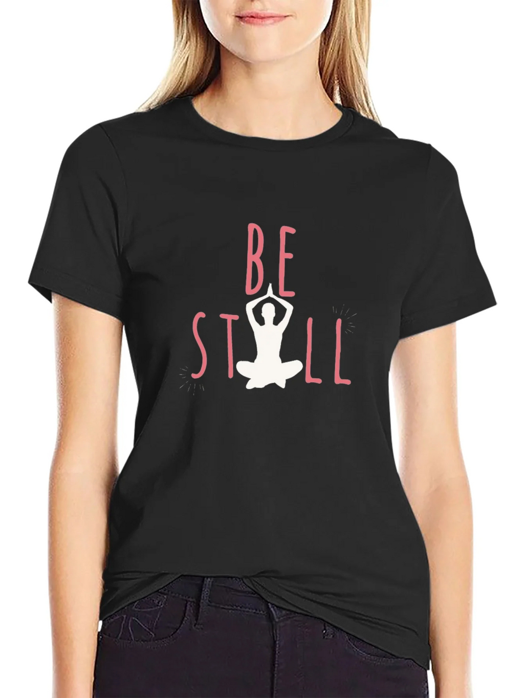Be Still Yoga Graphic Black T-Shirt product image 2