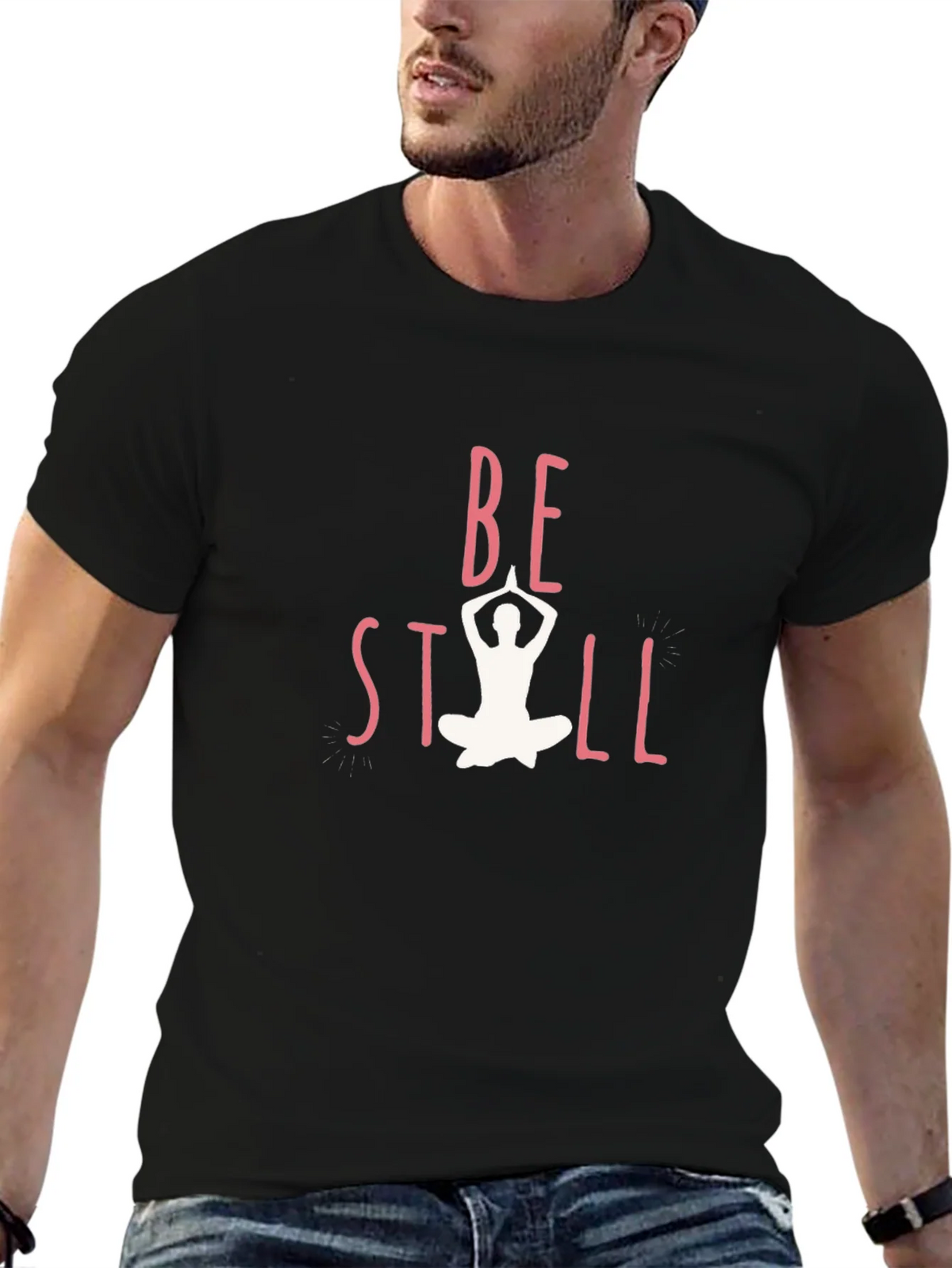 Be Still Yoga Graphic Black T-Shirt product image 6