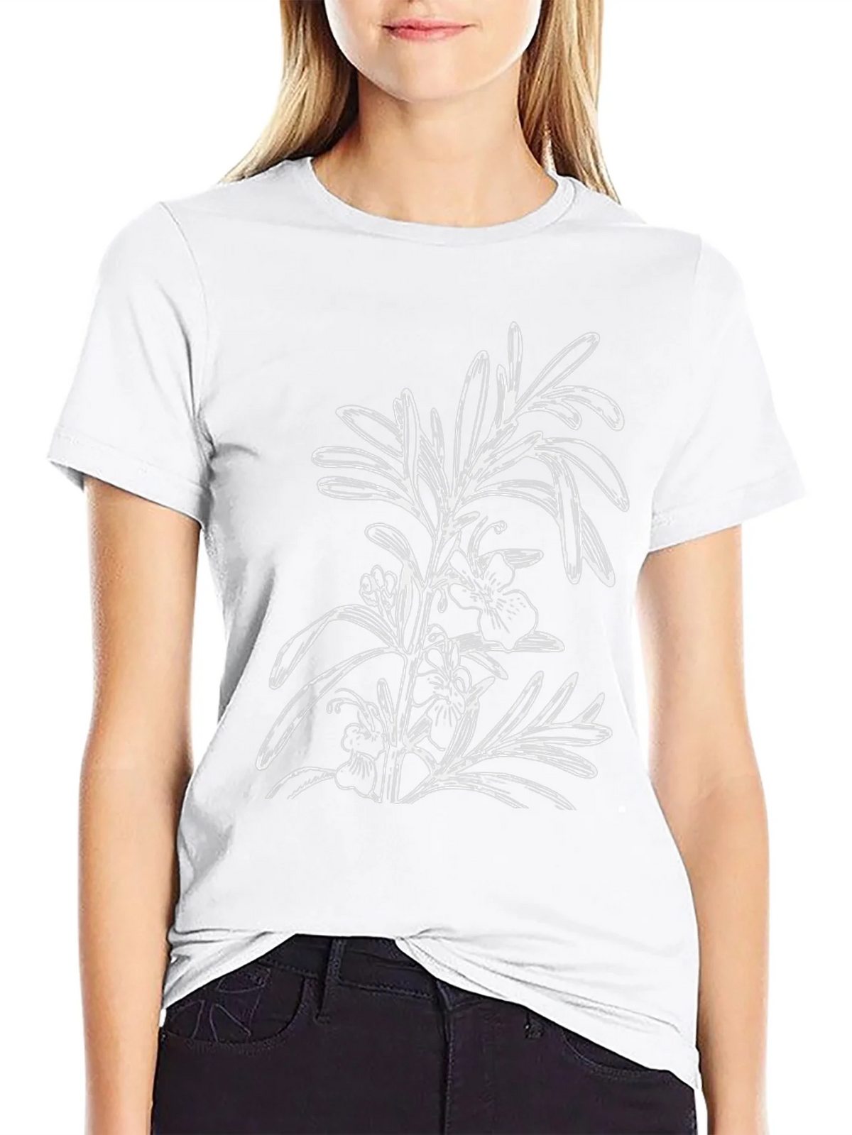 Black T-Shirt with Floral Botanical Graphic product image 8
